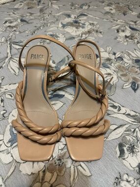 PAIGE Beige Braided-Strap Square-Toe Sandals